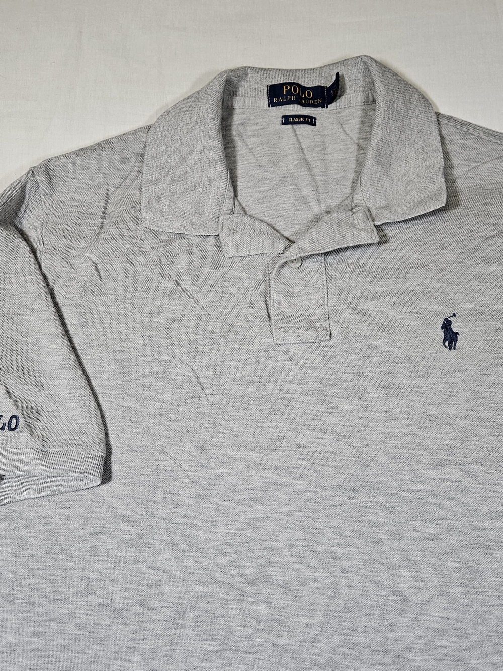 Polo Ralph Lauren Men's Large Gray Jersey Cotton Polo Shirt Spellout Logo